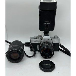 VTG Minolta SRT201 Camera 35mm Film Auto 28 Flash AF 70-210 Lens Japan